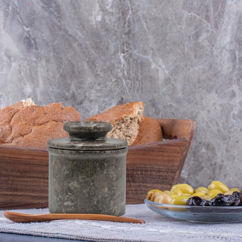 White Marble Butter Crock with Lid U61975