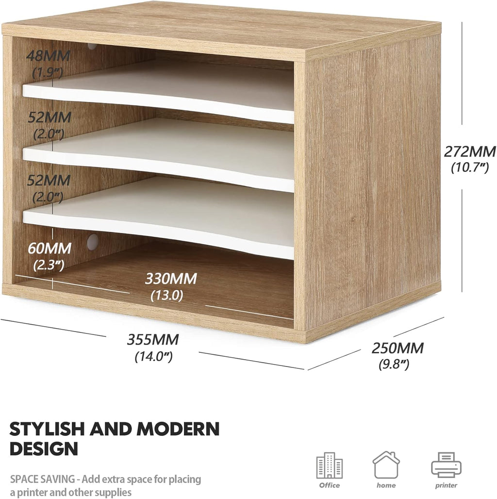 2-Tier Monitor Stand & 4-Tier Desk Paper Sorter Organizer, Light Wood V840