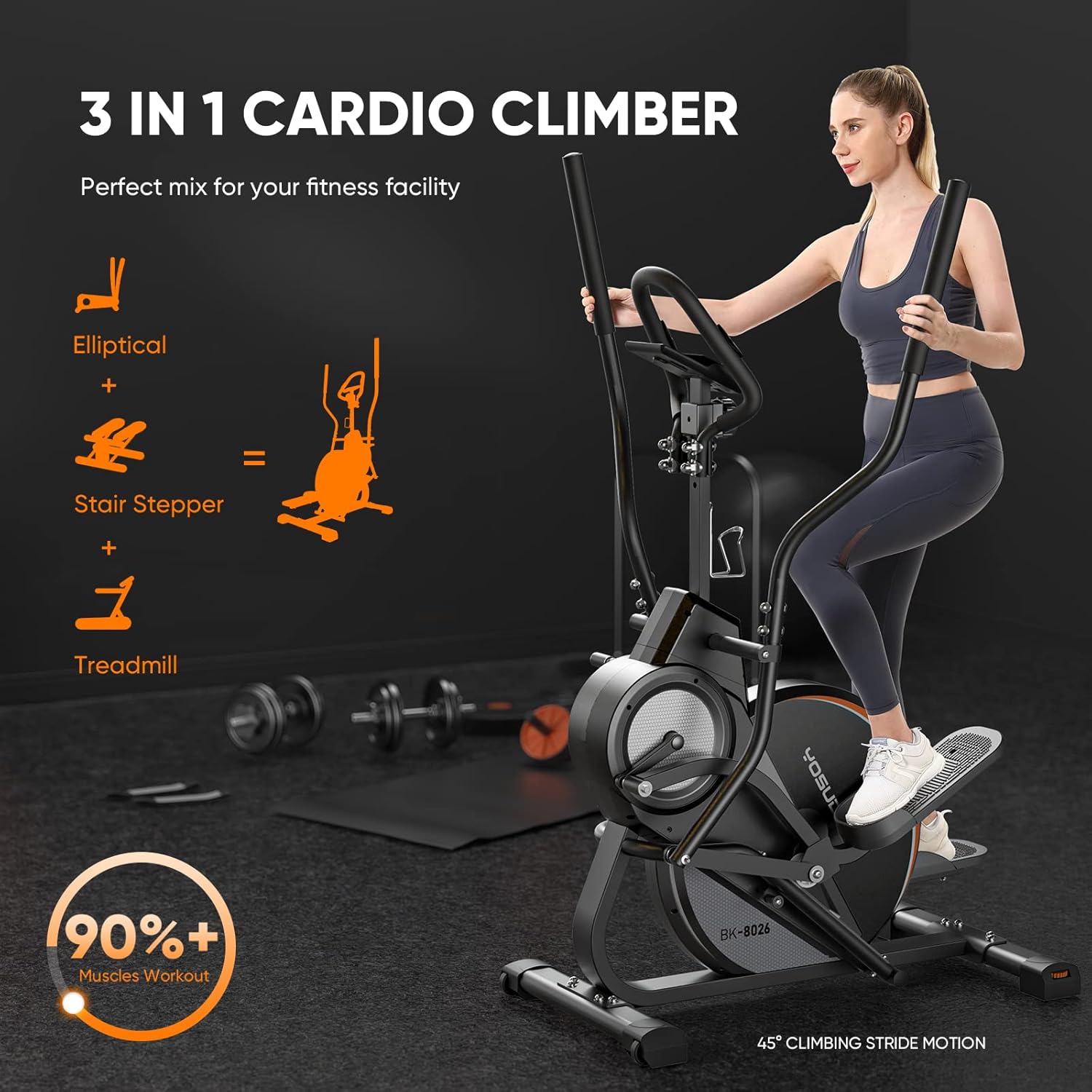 3-in-1 Elliptical Machine Stair Stepper Trainer with 16 Resistance J6503