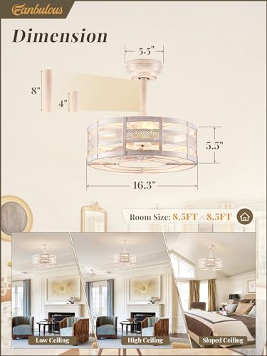 White and Gold 16in Caged Ceiling Fan with Lights and Remote U206630