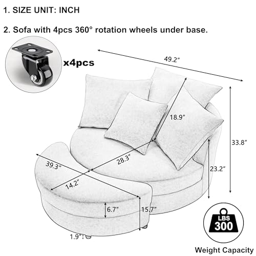 Oversized Beige Corduroy Swivel Accent Barrel Chair with Storage Ottoman and 4 Pillows Z728