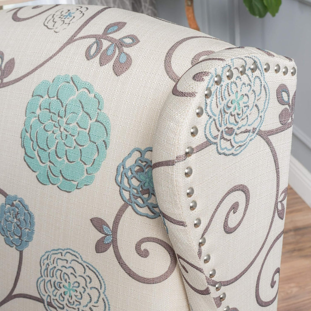 Blue White Floral Fabric Recliner Club Chair K1196