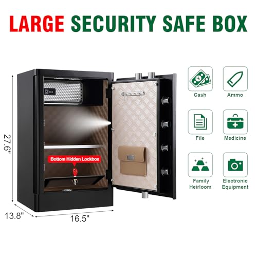 7.2 Cu ft Biometric Home Safe Fireproof Waterproof Anti-Theft Touch Screen Fingerprint Safe Box With Hidden Compartment Separate Lock Box Led Light T859184
