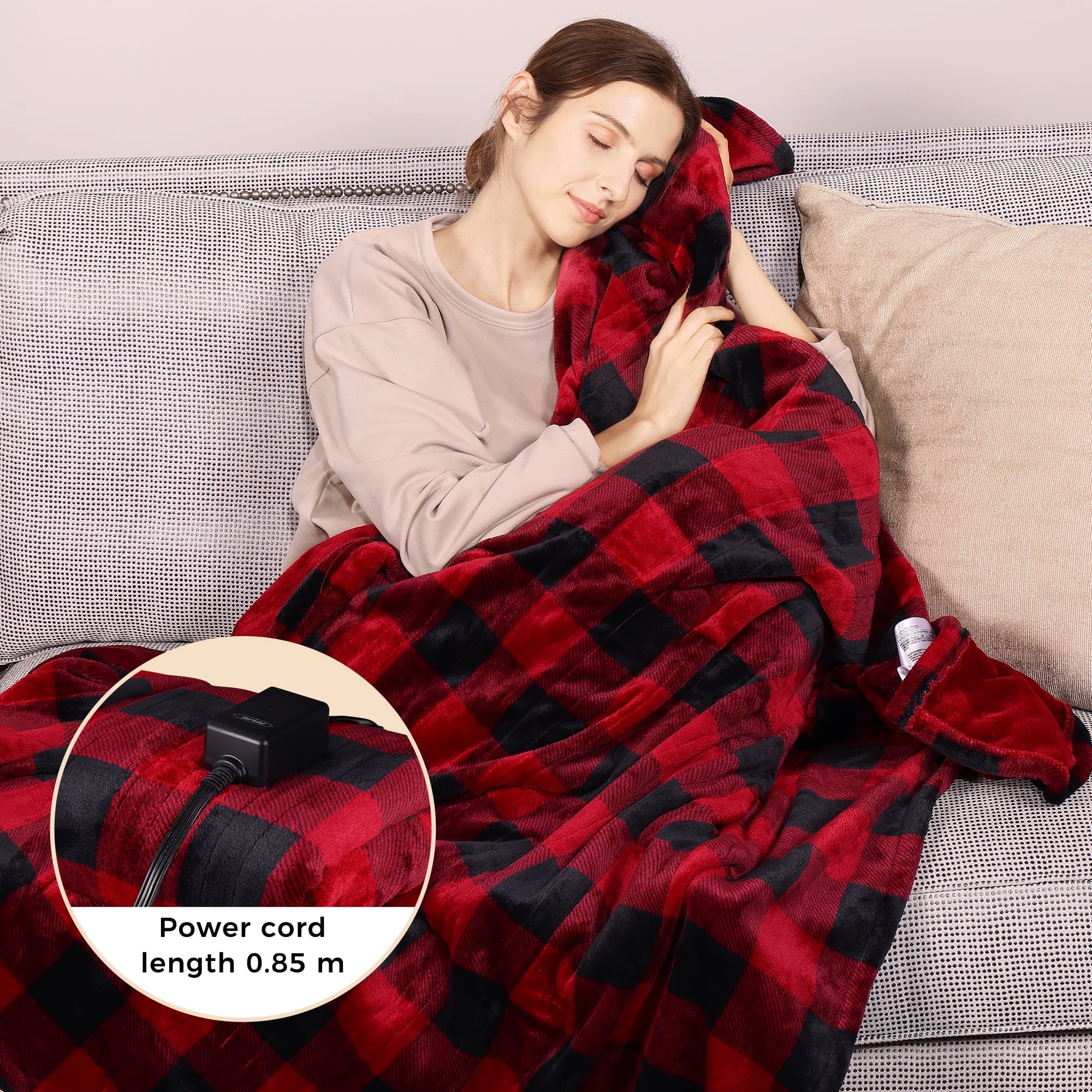 50" x 60" Red & Black Flannel Electric Heated Throw Blanket E123