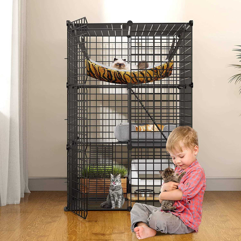 3-Tiers Metal Cat Cage with Hammock R765458