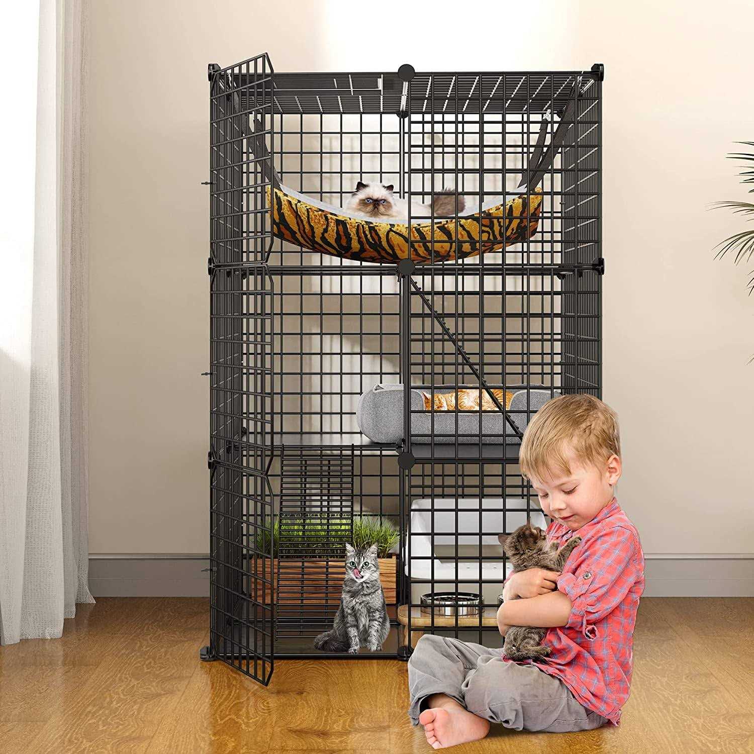 3-Tiers Metal Cat Cage with Hammock R765458