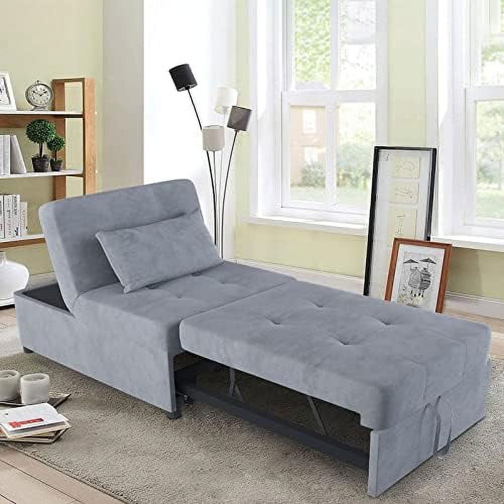 Velvet Convertible Sofa Bed 4 in 1 Folding Ottoman Lounge Chair with Adjustable Backrest and Pillow U3248