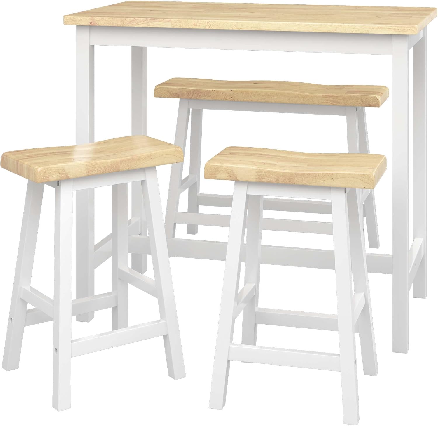 Natural Color & White Rubber Wood Bar Dining Table Set for 4 X157236