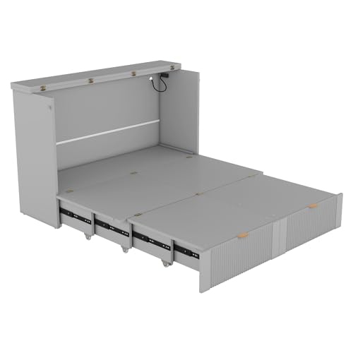 Gray Wood Murphy Bed with Storage Drawers N1485