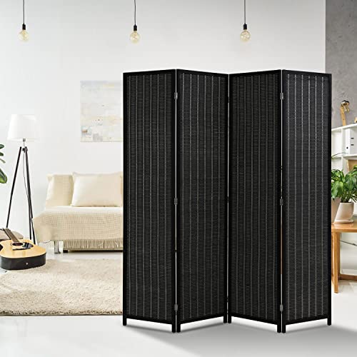 Black 4 Panel Bamboo Room Divider L80359