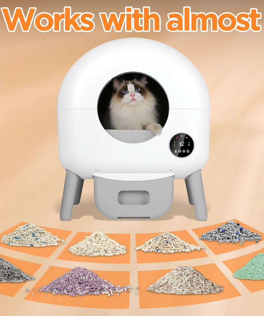 White Automatic Self Cleaning Cat Litter Box with Garbage Bags and Mat A713