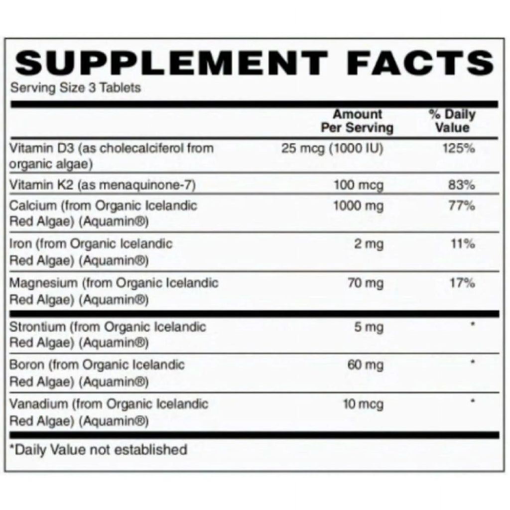 90 Tablets Algae Based Calcium 1,000 mg Tablets with Magnesium, D3, and K2 J548