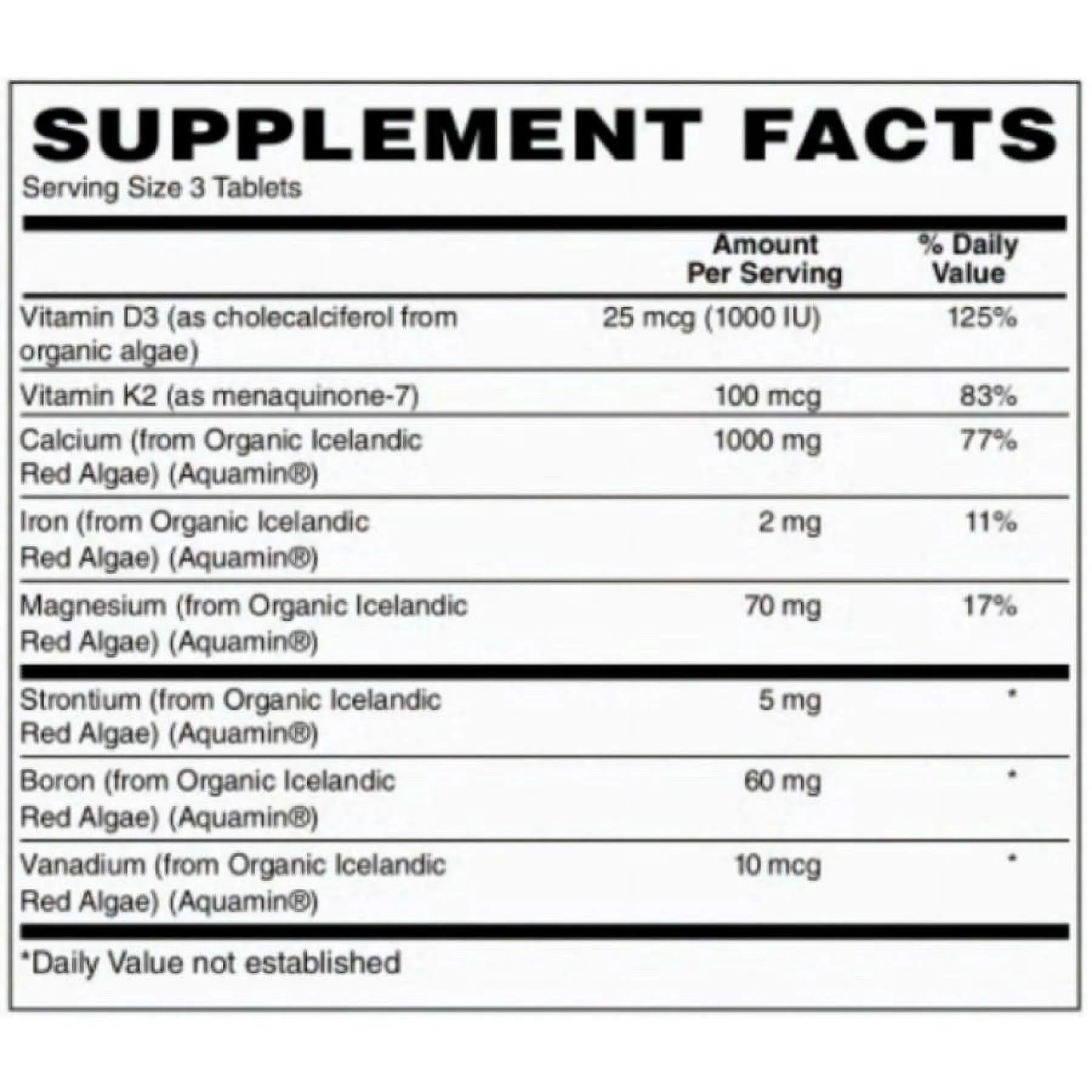 90 Tablets Algae Based Calcium 1,000 mg Tablets with Magnesium, D3, and K2 J548