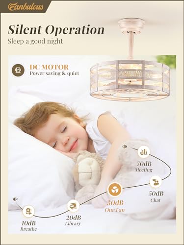 White and Gold 16in Caged Ceiling Fan with Lights and Remote U206630