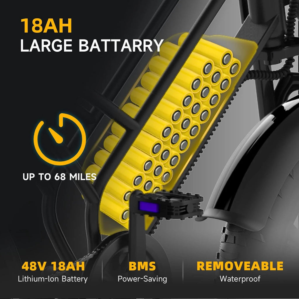 20" Fat Tire Electric Bike 1500W Motor 48V 18AH Removable Battery C717