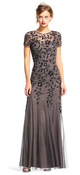 Floral-Beaded Gown - Rose Gold T272