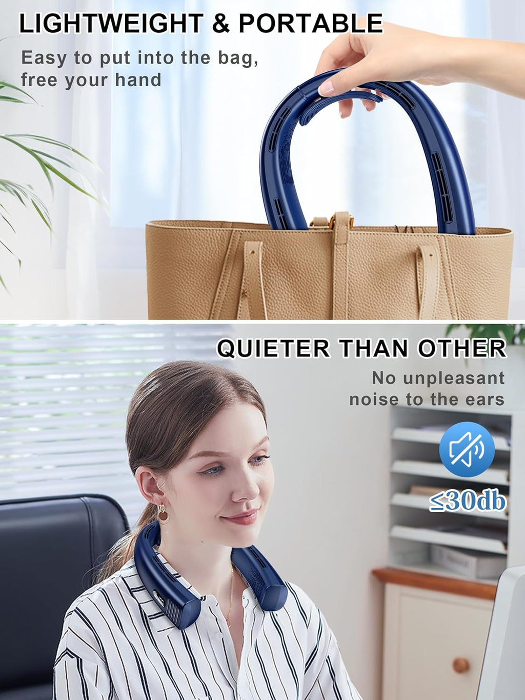 Portable Neck Fan Rechargeable 7000mAh Bladeless 360° Airflow Cooling Neck Fan H6431