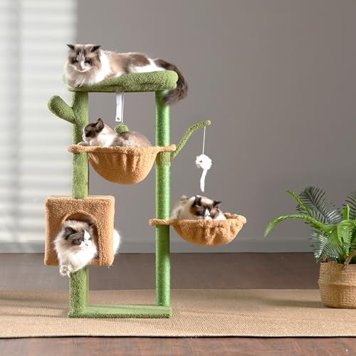 39.4 Inches Cat Tree with Scratching Post, Sisal Pole, Soft Platform, 2 Baskets and Dangling Toy N9954