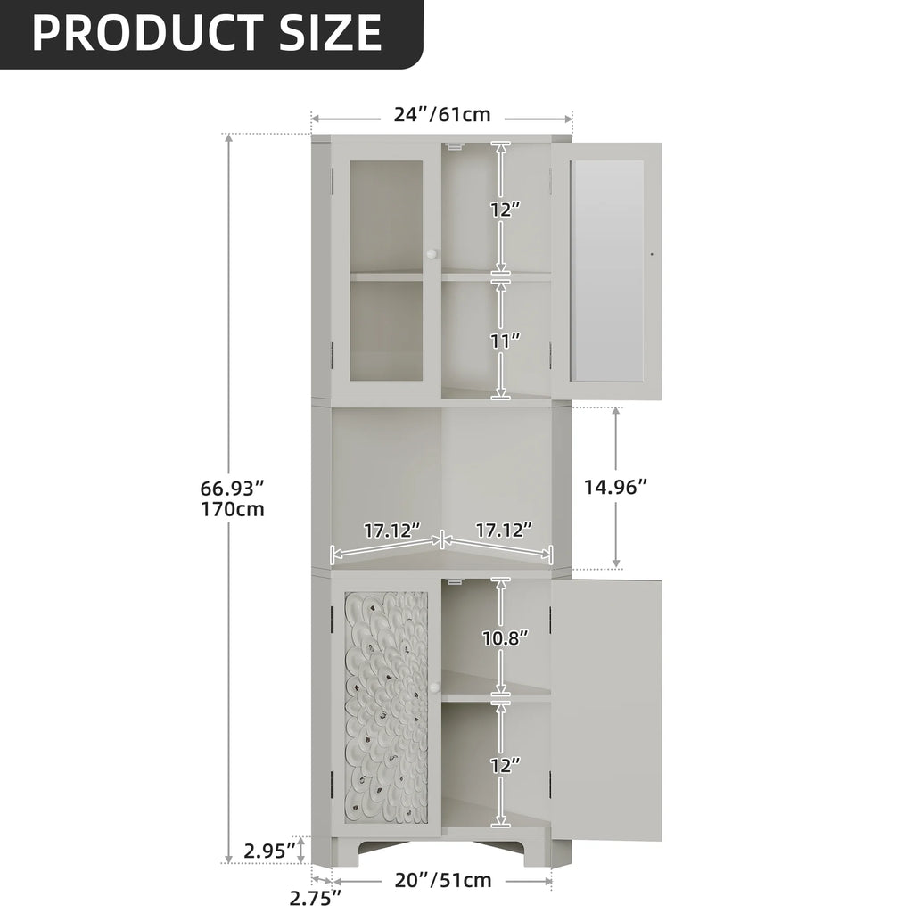 White 4 Door Tall Corner Storage Cabinet C45781