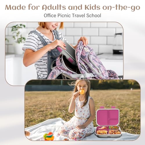Pink 3 Compartments Leak Proof Stainless Steel Bento Lunch Box N1817