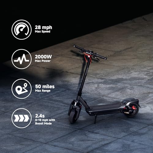 Electric Scooter, 28 mph Top Speed, 50 Miles Max Range, 2000W Peak Motor, Dual Hydraulic Suspension T892
