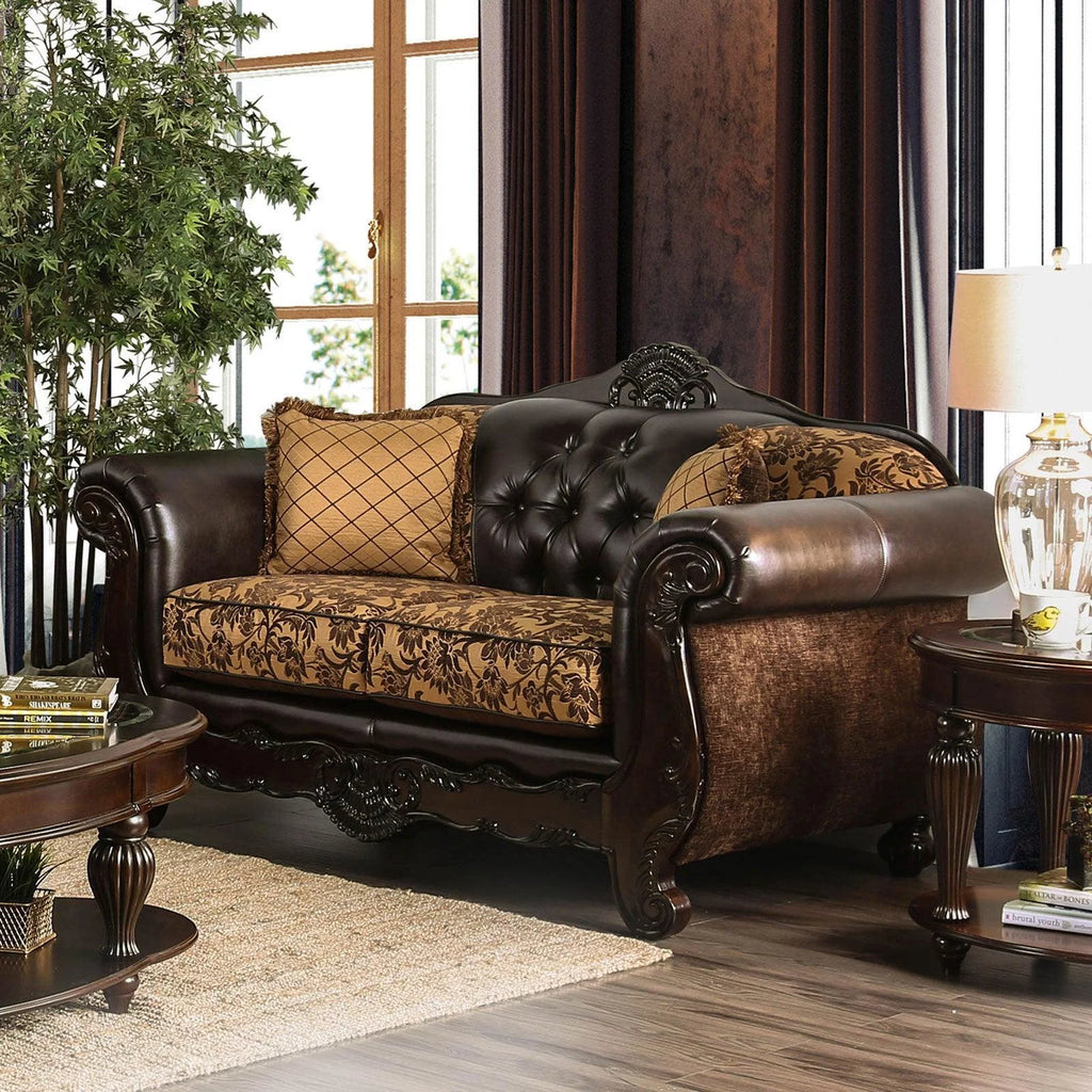 Tan Dark Brown Chenille Sofa and Loveseat X345