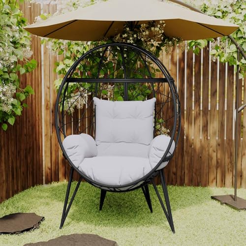 Black Wicker Egg Chair with Stand Cushion R880867