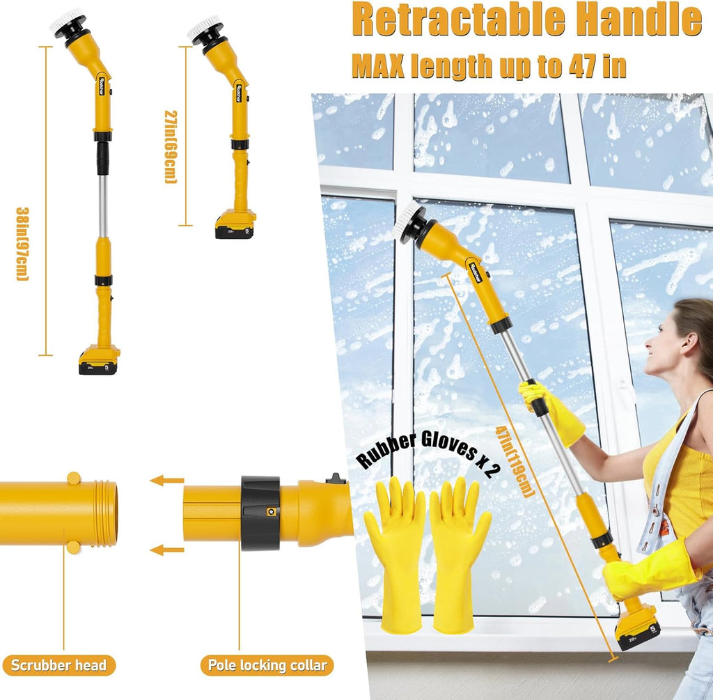 Cordless Power Spin Scrubber with Adjustable Extension Arm and 8 Replaceable Cleaning Heads O477
