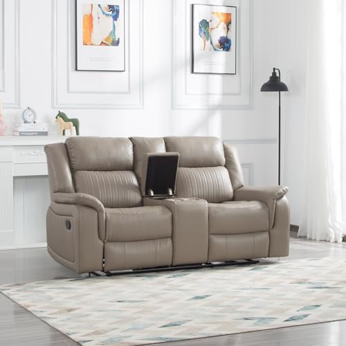 Double Recliner Sofa with Pillow Top Armrest and Storage O663