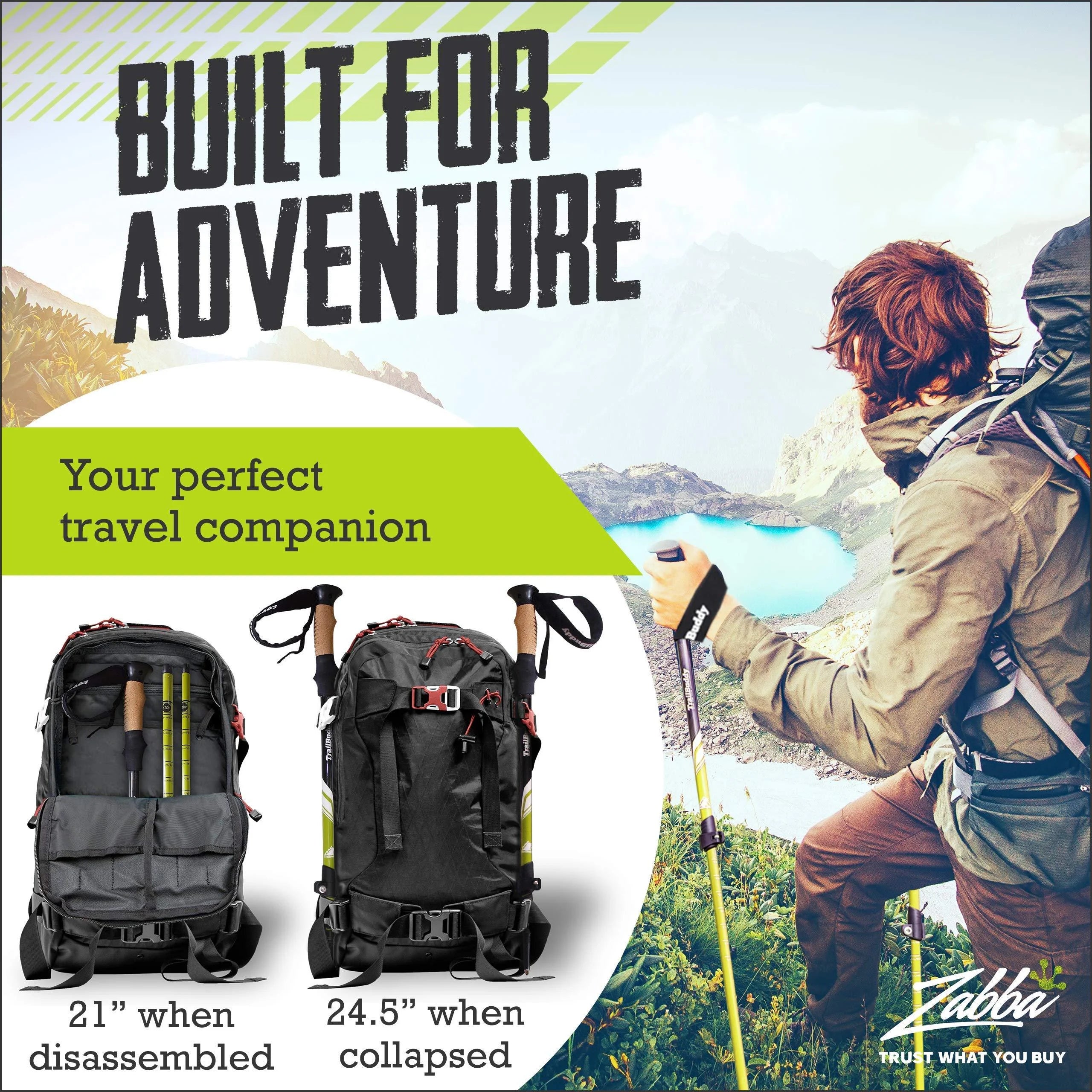 Lightweight Aluminum Trekking Poles, Adjustable 24.5 to 54 in. (Black) A1759