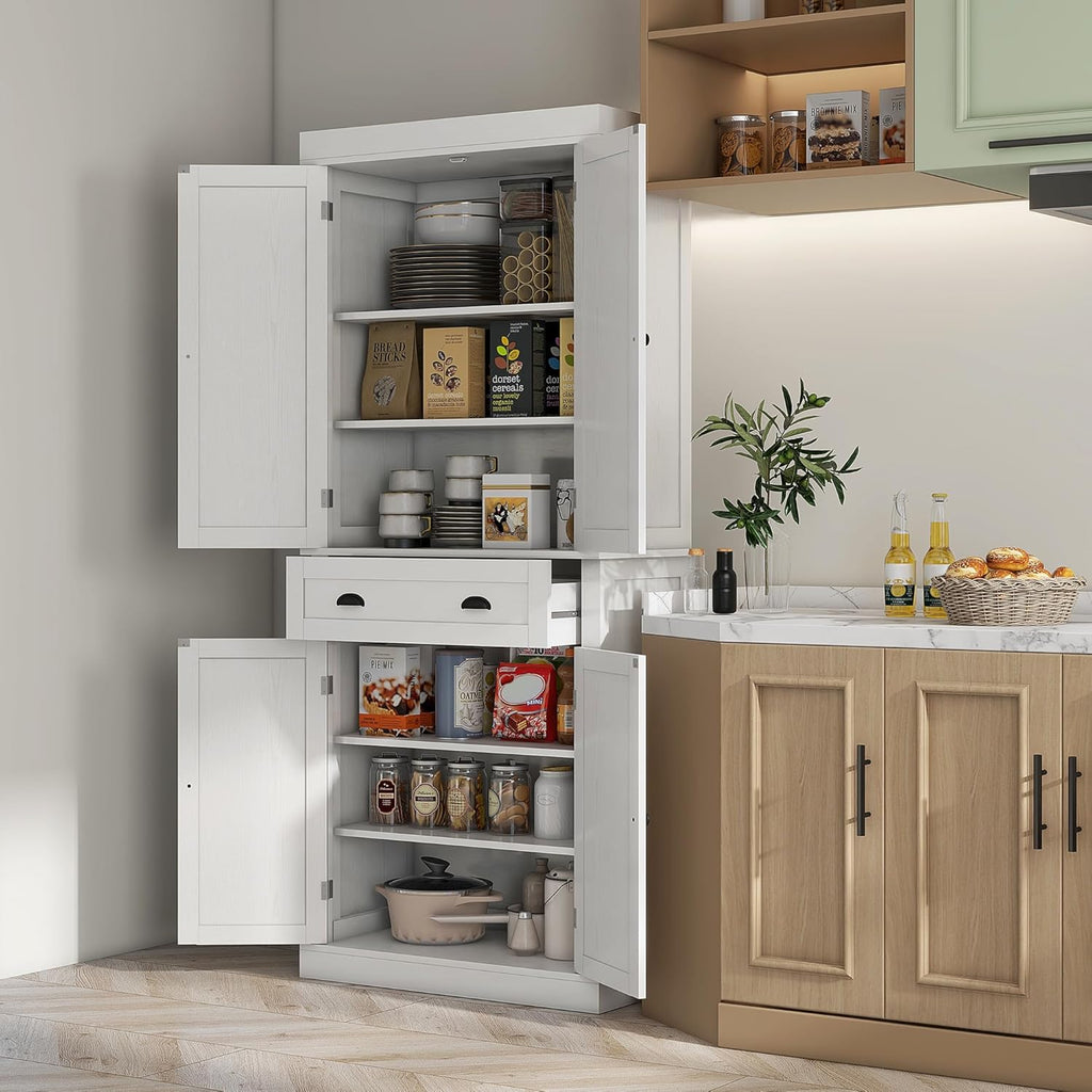 72.5" Height Kitchen Pantry Cabinet with 4 Doors, One Drawer, 3 Adjustable Shelves R262187