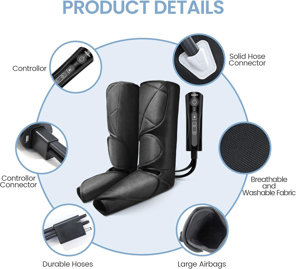 Leg Massager with Air Compression and Heat, Foot and Calf Massage Machine with Hand-held Controller X2856