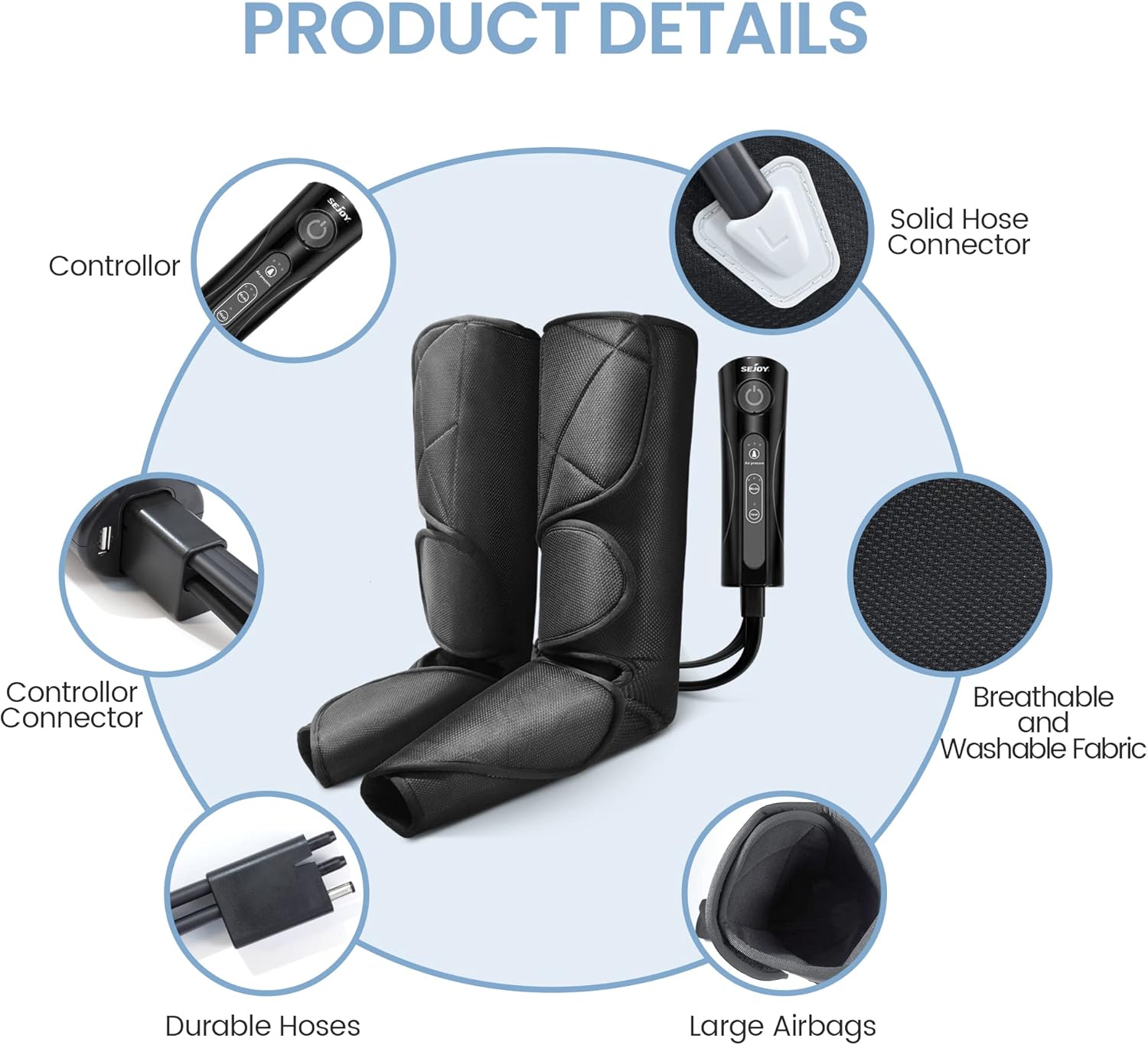 Leg Massager with Air Compression and Heat, Foot and Calf Massage Machine with Hand-held Controller X2856