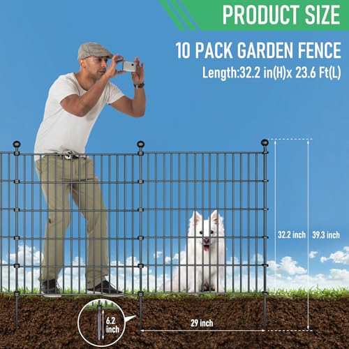 32in H x 23.6ft L Rustproof Metal Fence D935814
