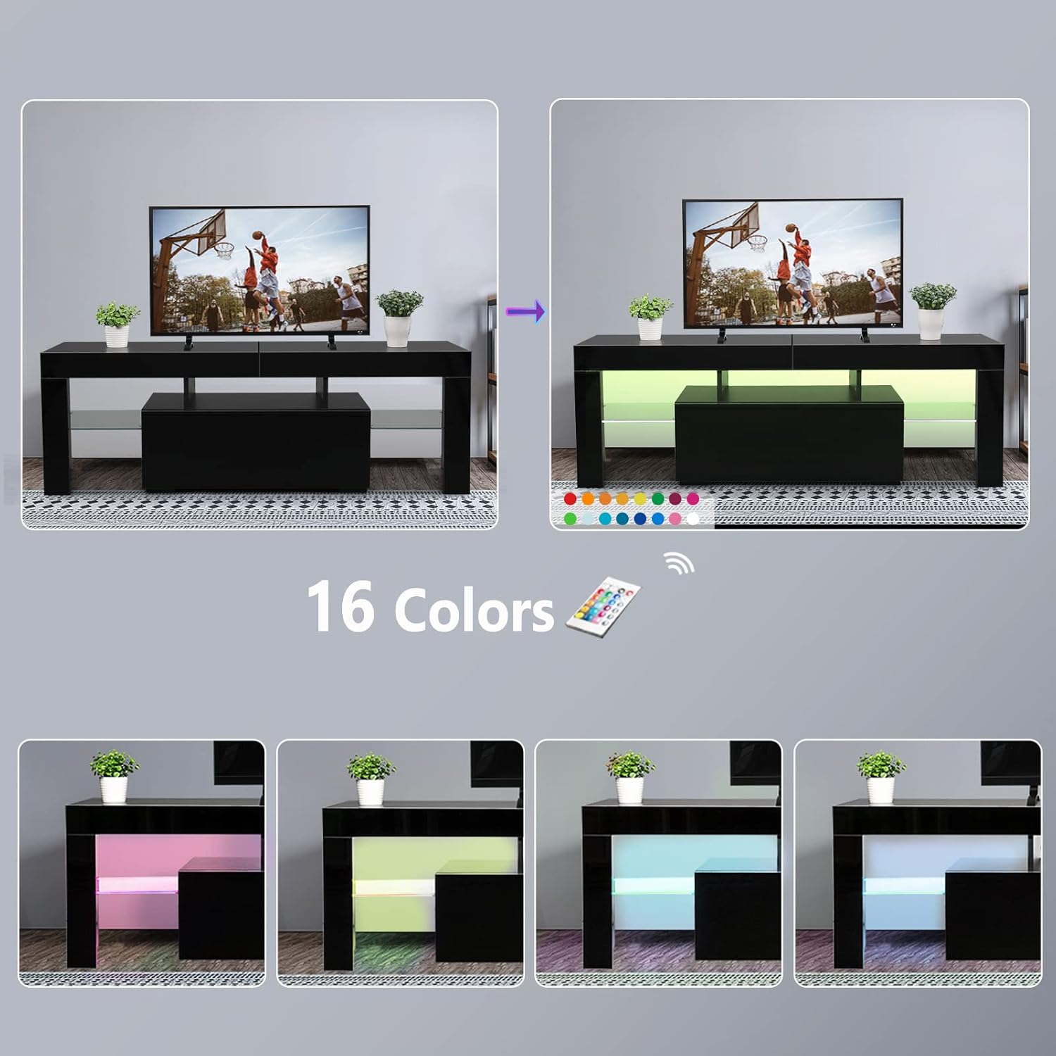 Black LED TV Stand, 51'' x 14'' x 18'' U231