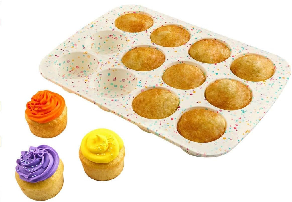 White Confetti 12 Cup Silicone Cake Pan - 2 Pack P4463