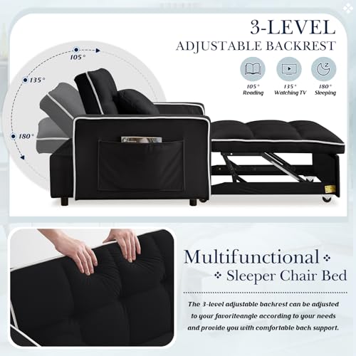 Beige Velvet Convertible Chair Bed O65436