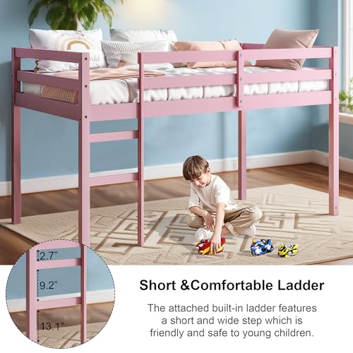 Twin Size Solid Wood Loft Bed Frame with Ladder and Safety Guardrail (White) P903