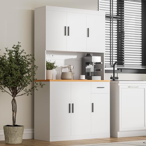 Black 71" Tall Kitchen Storage Cabinet with Power Outlet X93721