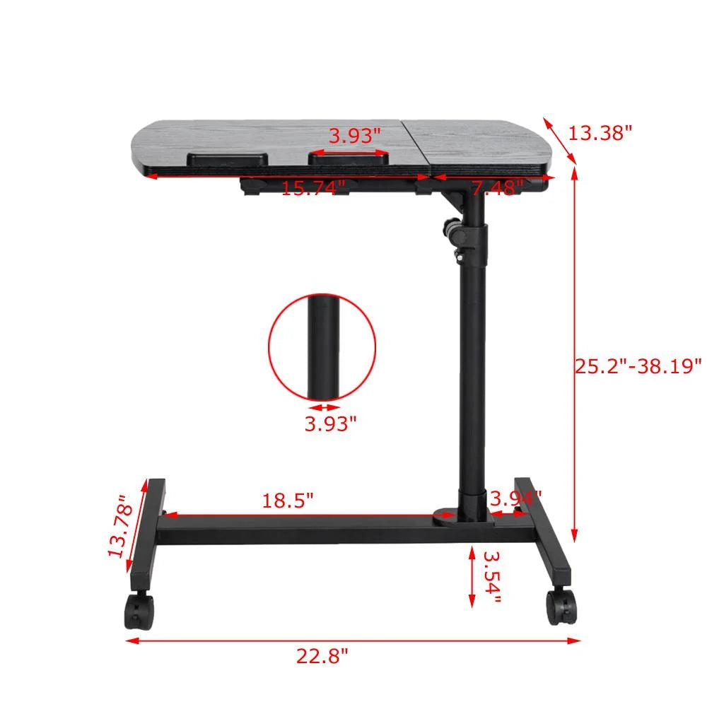Adjustable Black Laptop Desk Rolling Cart Sofa Over Bed Notebook Table Stand S4791