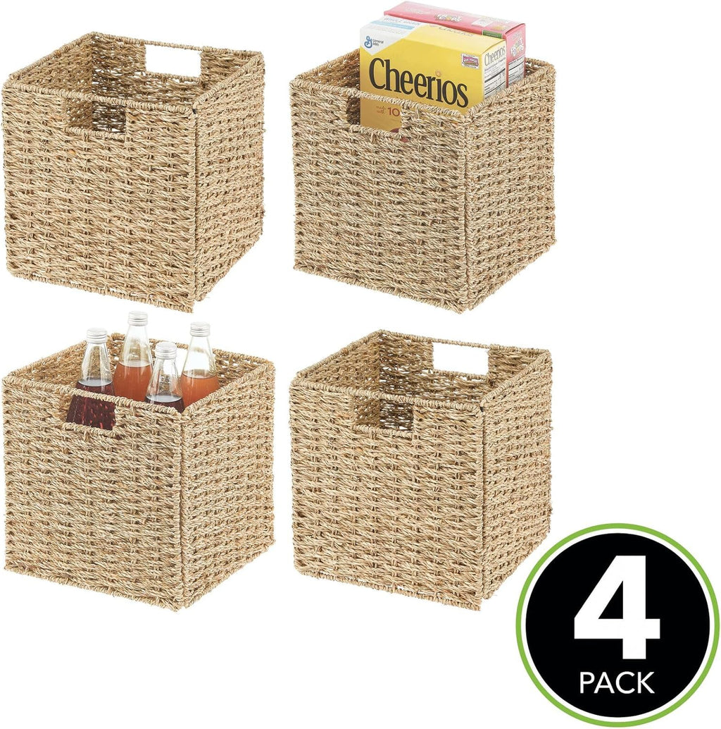 Seagrass Woven Cube Basket Organizer with Handles - 4 Pack - Natural/Tan V530