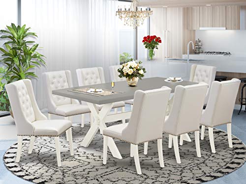 7 Piece Kitchen Set with Rectangle Table and 6 Light Grey Faux Leather Dining Chairs Y550