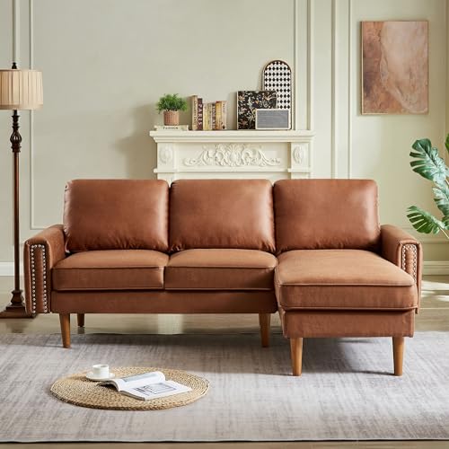 Brown Suede Fabric Convertible Sectional Sofa with Reversible Chaise P4200