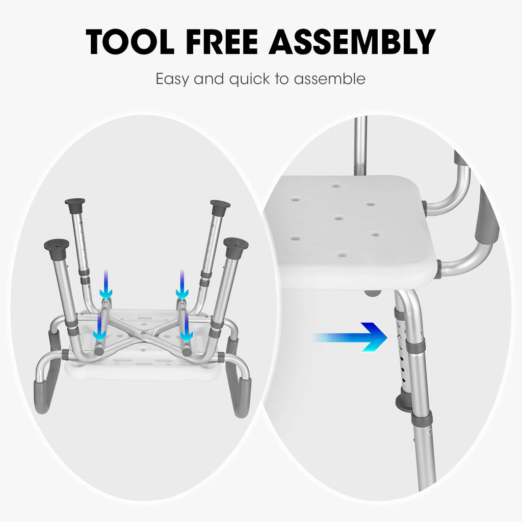 Shower Chair with Back and Padded Armrests, 6 Levels Adjustable Height W4240
