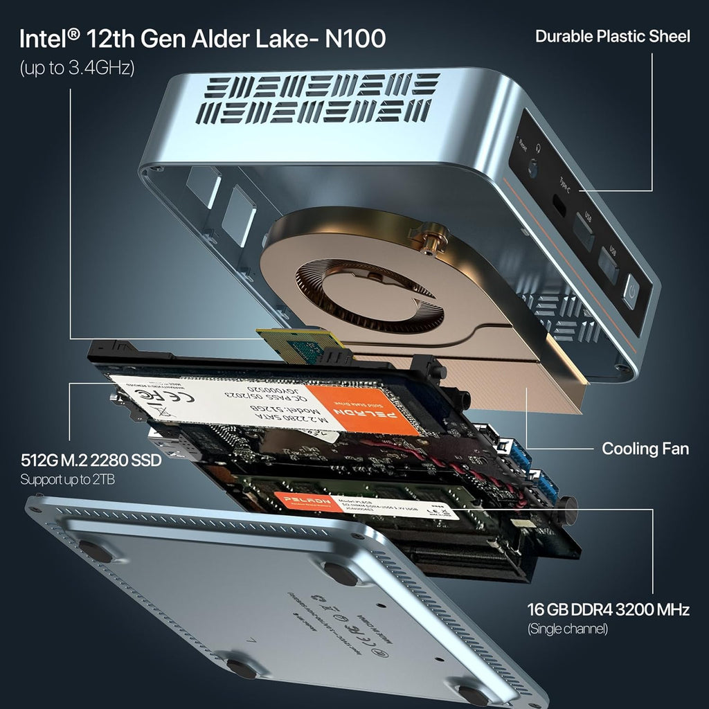 Mini PC, Intel 12th Gen N100, 16GB DDR4 RAM 512GB M.2 PCIe SSD F719741