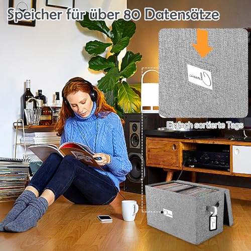 Grey Vinyl Record Storage Box with Lid X410