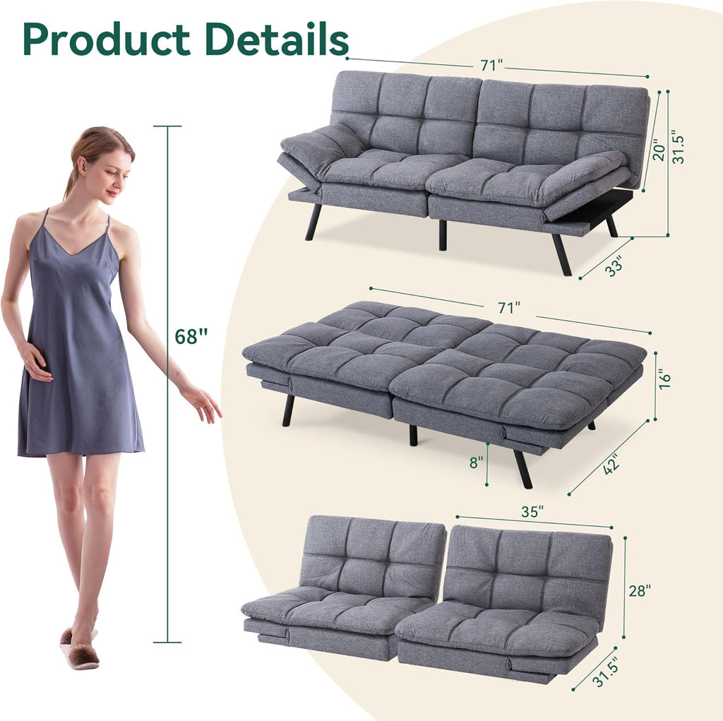 Gray Memory Foam Convertible Sofa Bed C545