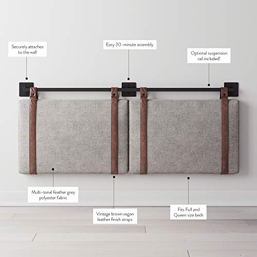 Queen Brown Faux Leather Wall Mount Hanging Headboard U506110
