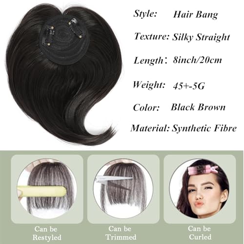 Dark Brown Silky Straight Hair Topper with Clips L554
