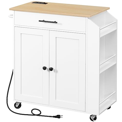 Natural and White Kitchen Island with Power Outlet and Drawer Z16608